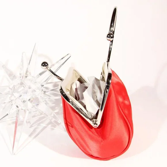 Red Evening Clutch with a Rhinestone Stripe and a Silver-Tone Metal Handle - Picture 4 of 9